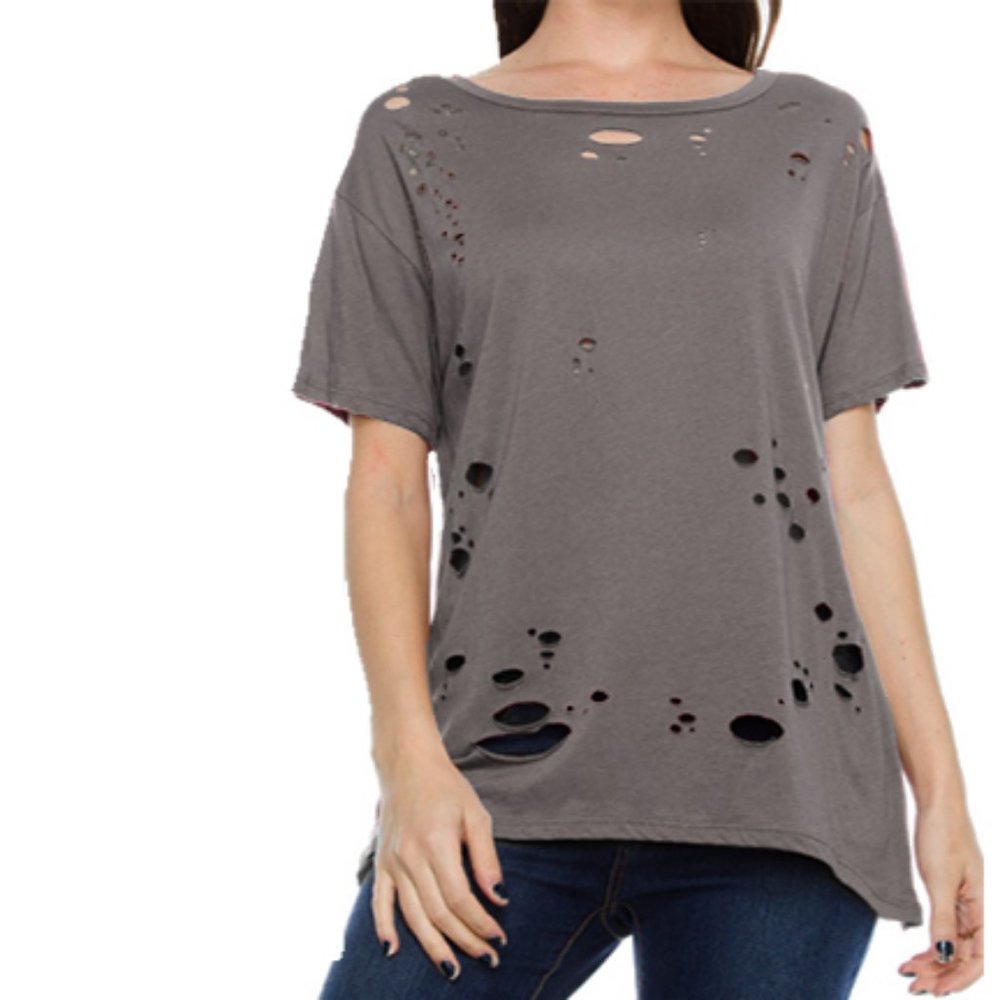 Ripped Modal/Cotton Boyfriend Tee - Picture 4 of 5